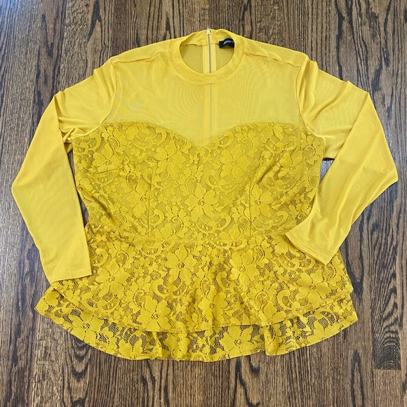 long sleeve sheer sleeve and back lace sweet heart shape ruffle top - Picture 4 of 14